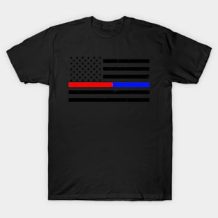 Thin Red Blue Line Firefighter Police Flag T-Shirt